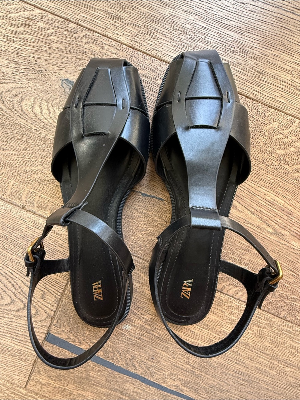 ZARA Black T-Strap Cage Slingback Sandals - Picture 3 of 5